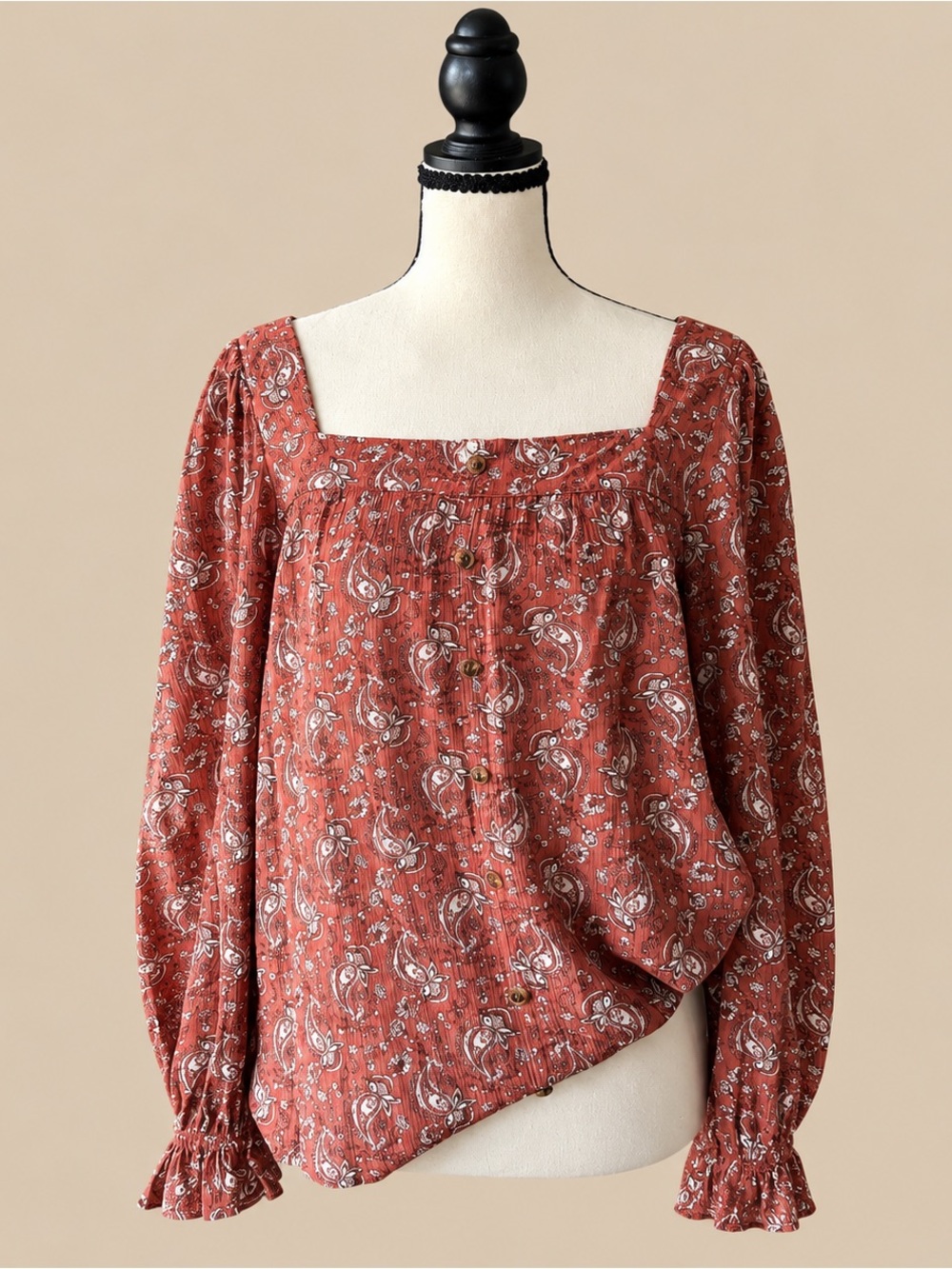 Boho Paisley Oversize Peasant Blouse L